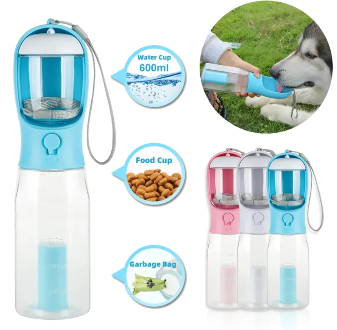 3-in-1 Pet Water & Food Bottle with Waste Bag Holder 🐶