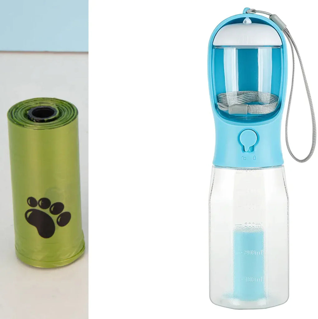 3-in-1 Pet Water & Food Bottle with Waste Bag Holder 🐶